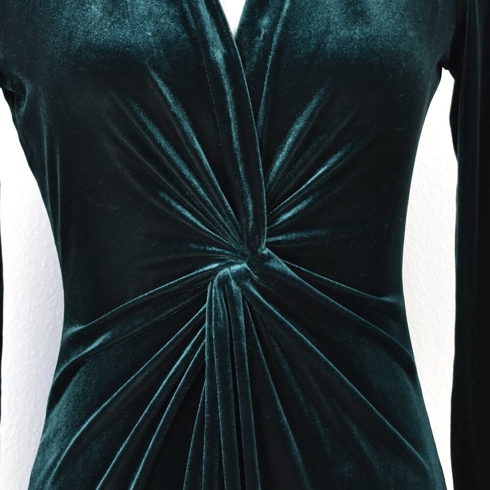 Calvin Klein Velvet Faux Wrap Green Dress - 2 - Picture 2 of 8